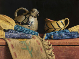 Framed canvas art print giclee blue corn and a bird pitcher Indian ceramics - £31.64 GBP+