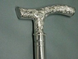 Luxury Stainless Steel Walking Stick Hiking Silver 95 cm Brass Handle Ha... - £73.84 GBP