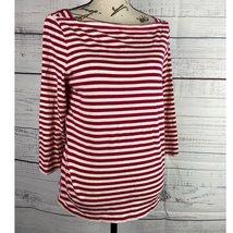 Talbots Stripe Tee Shirt Womens M Bateau Neck 3/4 Sleeves Pink White Cotton Soft - $14.80