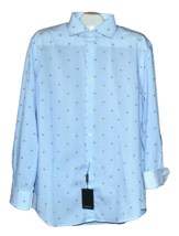 Bugatchi Men&#39;s Classic Blue White Dots Stripes Design Cotton Shirt Sz US... - £65.70 GBP