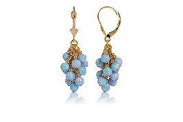 14K Solid Yellow Gold Grape Light Blue Opal Drop Lever Back Dangle Earrings - £159.03 GBP