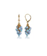14K Solid Yellow Gold Grape Light Blue Opal Drop Lever Back Dangle Earrings - £157.90 GBP