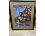 Vintage Fantasy Barbarian Woman Dragon Slayer With Axe Pole arm 26&quot; X 21&quot;  - £154.88 GBP