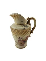 Antique Royal Worcester Pitcher Jug Creamer Ivory Hand Painted Flowers 1652 - $98.95