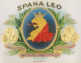 Antique 1920&#39;s Spana Leo San Telmo Cigar Label 10&quot; x 5&quot; Lion w/ Crown Go... - £8.28 GBP