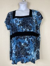 Only 9 Womens Plus Size 2X Blue Floral Mandala Square Neck Top Short Sleeve - £11.50 GBP