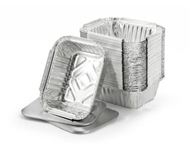 Medium Aluminum Foil Container With Lids Silver Foil Food Trays No.2 Pack Of 500 - £59.42 GBP
