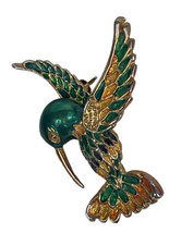 Vintage Green Hummingbird  Brooch Enamel on metal 2” - £6.16 GBP