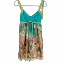 Black Halo Turquoise Watercolor Floral Silk Empire Waist Halter Dress Si... - $88.83