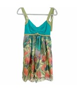 Black Halo Turquoise Watercolor Floral Silk Empire Waist Halter Dress Si... - £69.87 GBP