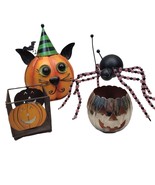 4 Halloween Fall Pumpkin Beaded Spider Cat Jack o Lantern Votive Candle ... - £15.74 GBP