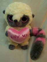 Aurora Soft White Gray &amp; Pink Lemur W/ Luv Me Heart 7&quot; Plush Stuffed Animal Toy - £14.41 GBP