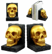 Pirate&#39;s Treasure Golden Skull Bookends Set 7&quot;H Medieval Floral Gothic Statue - £56.82 GBP