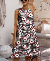 UDEAR Black &amp; Red Floral Stripe Keyhole-Back Sleeveless Dress (Medium) - £16.94 GBP