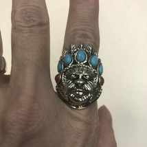 925 Turquoise and Coral Indian Chief Ring Size 8 NWOT - £37.48 GBP