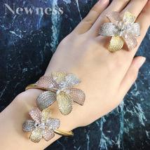Newness Luxury Flower Blossom Korean Bangle Ring Set Jewelry Sets For Women Wedd - £55.97 GBP