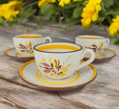 3 Vintage STANGL Pottery &quot;Provincial&quot; Yellow Floral Cup and Saucer 3 Sets !READ! - £12.10 GBP