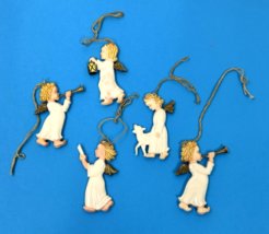 5PC Vintage Christmas Angel Ornaments Horns Books Lamb Lamp Hard Plastic... - $24.26