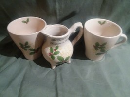 3 pc Christmas Stoneware Tea Set The Spirit of Christmas is Love Holly &amp;... - £2.97 GBP
