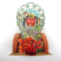 Antique Valentine Honeycomb 3D Pop Up Die Cut Cupid Angels Red Blue Flower LARGE - £31.33 GBP