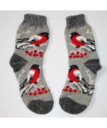 Handmade Unisex Kids Boy&#39;s Girl&#39;s Red Robin Bird Knit Gray Socks Length ... - £6.12 GBP