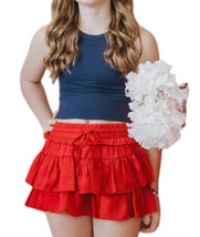 Day + Moon smocked waist ruffle skort Red - $38.00