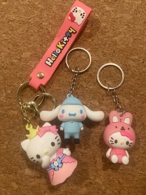 Lot of 3 Hello Kitty/Friend Keychains Cute Japanese Animation Collectibles - $18.23