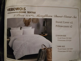 Verowois Queen Duvet Cover 3 pc Microfiber Set White New - $34.60
