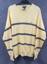 VTG Nautica Sweater Mens XL Yellow Striped Knit Pullover Crew Neck Cotton Casual - $38.27