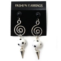 Vintage 80s New Wave Black White Polka Dot Spiral Dangle Earrings- NWT -... - £10.99 GBP