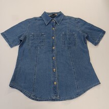 Vintage Casualaire Women's Blue Button Up Denim Shirt Top Measured Chest 40" image 7