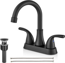 Cinwiny Matte Black Centerset 4 Inch Bathroom Sink Faucet 2 Handle Swivel Spout - £32.43 GBP