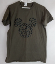 Gildan Brown T-Shirt With Hearts Mickey Mouse Head Design Size Medium - £9.86 GBP