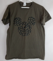 Gildan Brown T-Shirt With Hearts Mickey Mouse Head Design Size Medium - £9.66 GBP