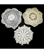 Vintage Set of 3 White Creme Crochet Cotton Lace Doilies Mat Round 8&quot; Mi... - $9.87