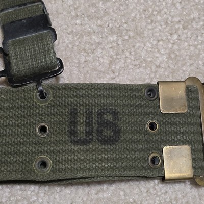 VTG USMC M1956 Horizontal Weave LBE OD Web Belt Size L Suspenders Brass Buckle Item image 12