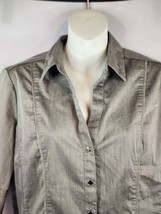 7th Avenue New York Shirt Womens Size Medium Gray Button Up Short Cuff Sleeve - £15.81 GBP