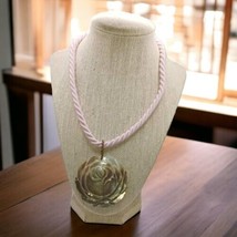 Carved Mother of Pearl flower pendant on cord necklace, unusually pretty - £19.81 GBP