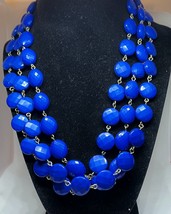 BLUE BEADS NECKLACE 3-Strand Statement Round Shiny Faceted Resin - £11.64 GBP