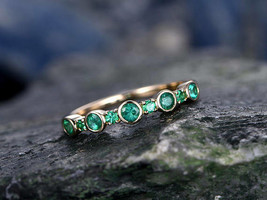 0.96CT Round Cut Emerald Vintage Engagement Pretty Band  in 14k Rose Gold Over - £76.21 GBP