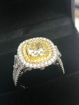 GIA Certified 3.08 Carat Cushion Cut Fancy Grayish Yellow Diamond Ring 18k Gold - £8,655.83 GBP