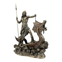 Poseidon with Trident Standing on sea Dragon Statue Sculpture Bronze Finish - £65.57 GBP