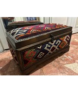 Traditional Kilim Decorated Treasure Chest, Vintage Trousseau Chest Trunk 1970s - $420.40