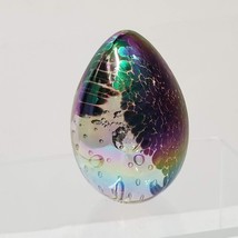 Iridescent Controlled Bubble Glass Egg Purple Green Blue 3&quot; Paperweight - £17.20 GBP