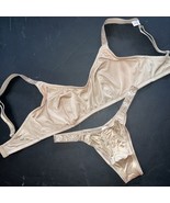 Victoria&#39;s Secret 32DD 34DD S-DD SCOOP BRA SET M panty BEIGE Gold SHINE ... - $69.29
