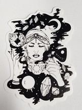 Woman with Crystals, Teacup, Ball Moon Black and White Sticker Decal Super Cool - £1.83 GBP