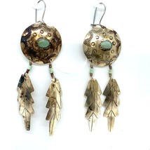 Vintage Signed Sterling Rain Star Turquoise Stone Oval Feather Dangle Earrings - £51.25 GBP