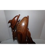 VINTAGE WOOD CARVED SCULPTURE DOLPHINS HAWAIIAN MILO FIGURINE - $86.85 CAD