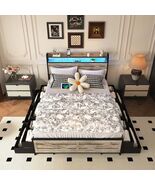 Queen Storage Bed Frame: 12 Drawers, LED Headboard, Gray - $339.99