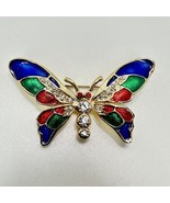 Butterfly Red Green Blue Cloisonne Enamel Rhinestones Vintage Gold Brooc... - £9.63 GBP